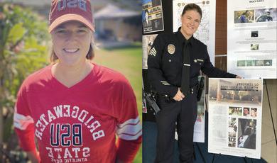 克里斯汀·梅里尔的制服和第二张她穿着波士顿州立大学球衣的照片